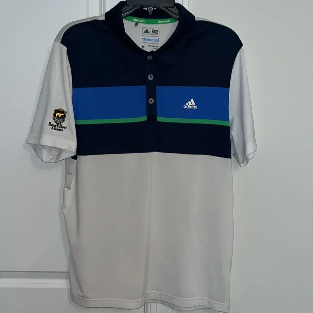 Atlanta Bear’s Best Golf Course Club Adidas Modern White Blue golf polo shirt M